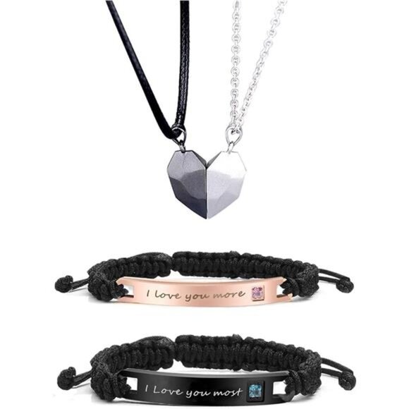 Couple Bracelet Matching Necklaces for Bf and Gf Couple Gift for Her Valentines - Picture 1 of 8